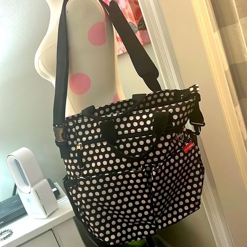 Skip Hop tote polka dots black white diaper bag messenger style target designer